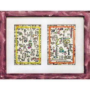 ORIGINAL FRAMED DRAWING Neon Abstract Typography